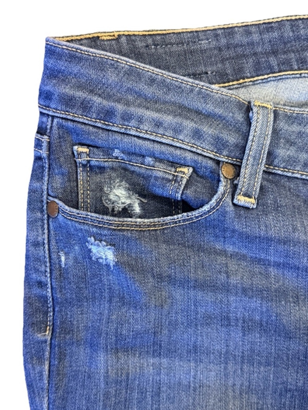Paige Verdugo Ultra Skinny Low Rise Distressed Knee Rip Medium Wash Jeans 28 - Picture 4 of 9